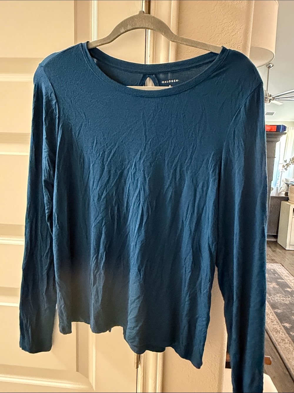 Halogen Women's Long Sleeve Crew Neck Tee in Teal Medium